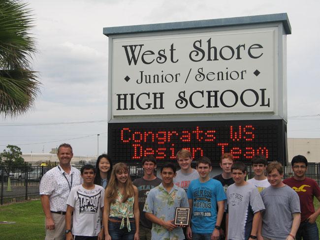 The winning teams from the Harris Design Challenge celebrate the achievements with a posting on the school marquee.