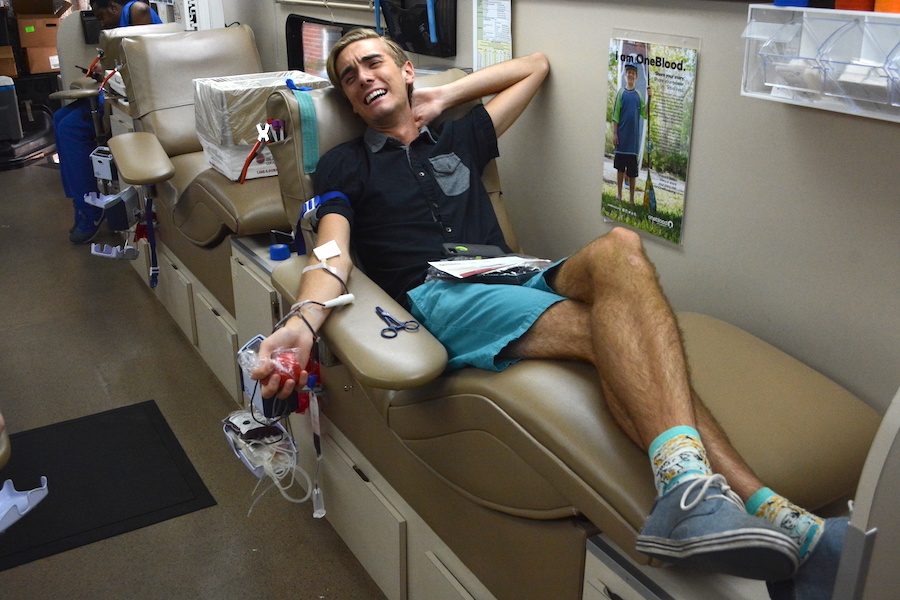 Senior Nicholas Stelter gets his blood drawn at the Oct. 28 blood drive. 