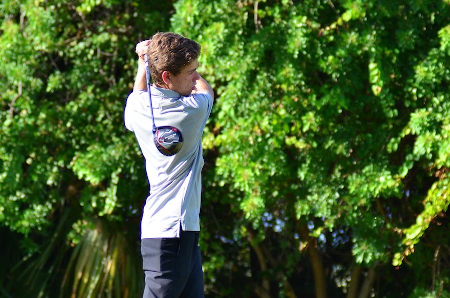 Sophomore Matt Senft-Greenberg practices his swing.