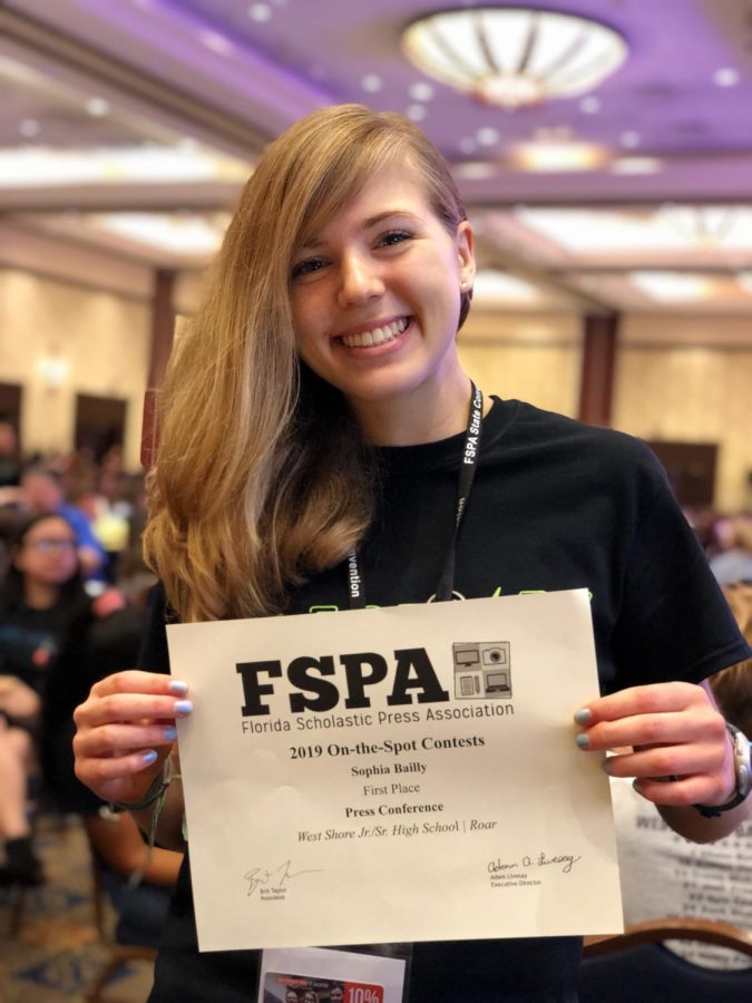 As a freshman Sophia Baillywas awarded first place for her On the Spot story at the 2019 FSPA statewide convention in Orlando.

