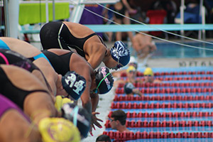 Sophomore Katelyn Owl prepares to race at swim regionals on Nov. 15.