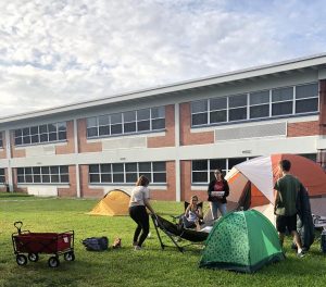 Seniors enjoy hanging out in tents during their annual prank day.