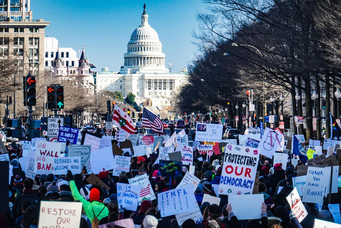 Protesters march toward the Capitol before a group stormed the building Wednesday afternoon.