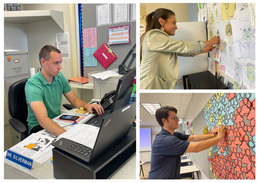 Silverman, Davey and Thompson prepare lessons and decorate their classrooms.
