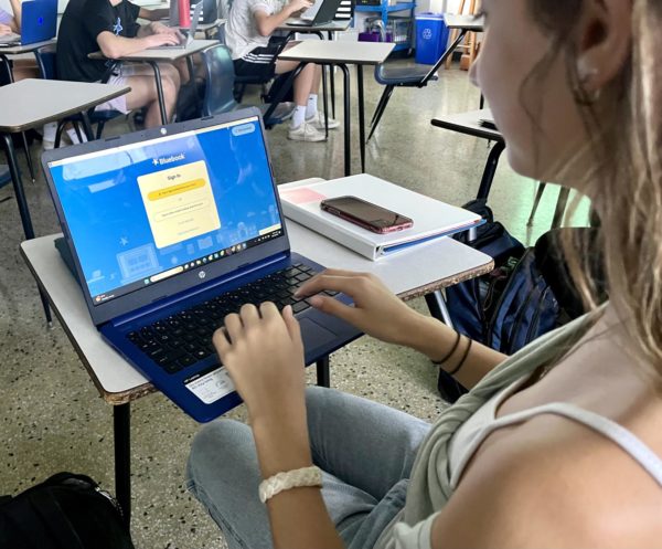 Hannah Talaia (11) opens the College Board Bluebook application in preparation for the upcoming PSAT.