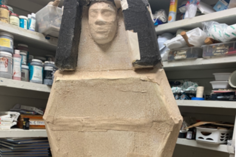 A sarcophagus made by junior Amy Billsbury stands in art teacher Jelena Robbins's room.