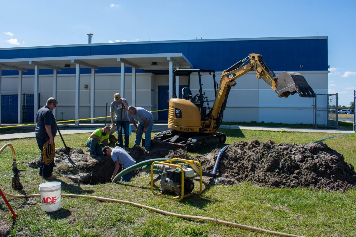 The Brevard Public Schools maintenance team works to repair an issue that caused West Shore to lose water during 2nd period on Feb. 26. Not being able to use the water fountains made it a little difficult especially for PE because the weather is warmer outside, PE coach Jenny Pazderak said.