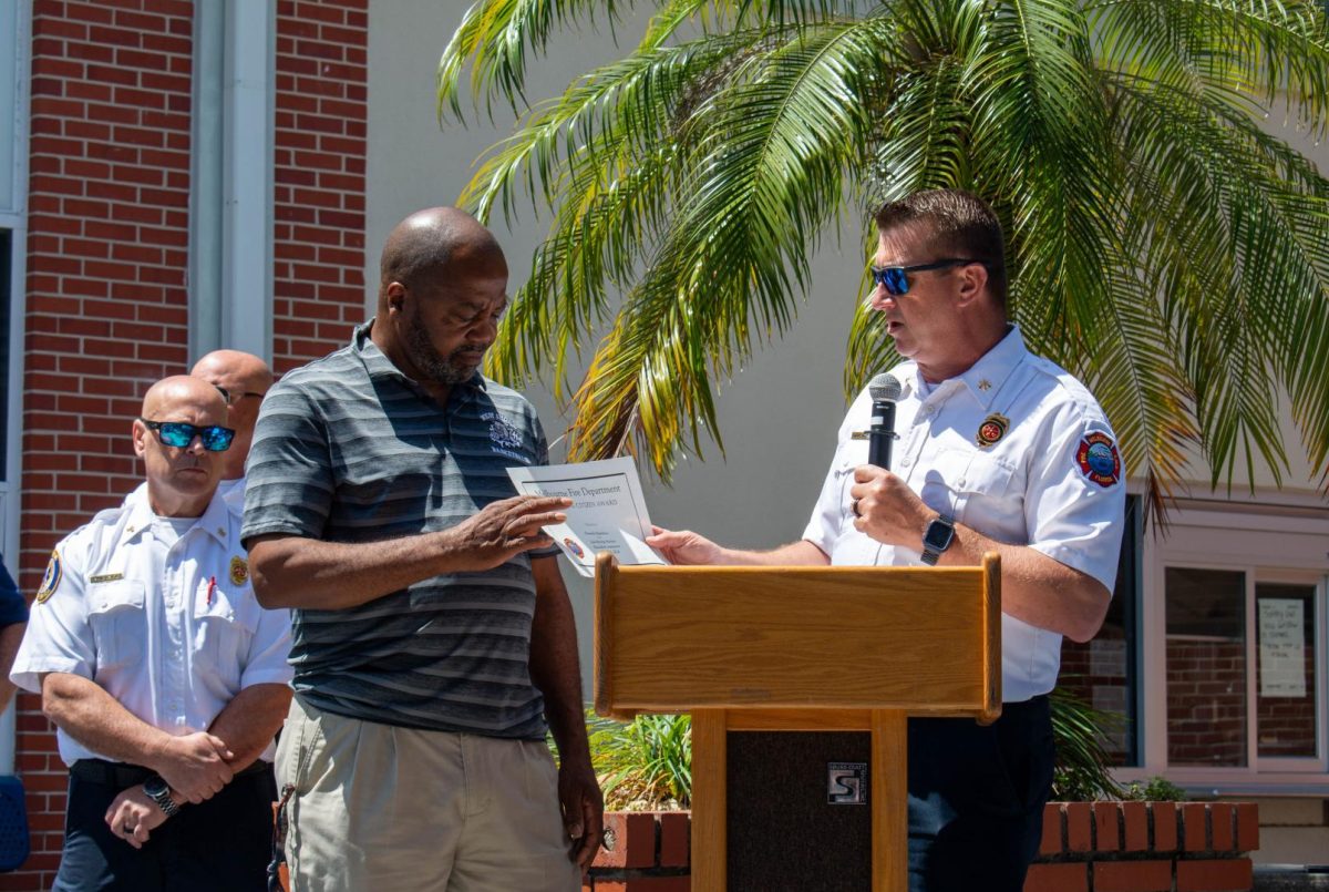 The Melbourne Fire Department recognized coach and custodian Derrick Hamilton on April 16 with the Lifesaving Citizen Award during lunch. 