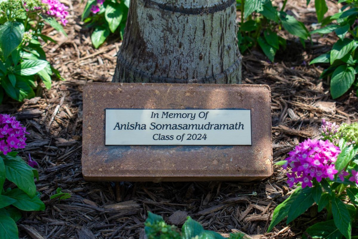 Under the direction of math teacher Debra Jerdon, members of First Priority provided funds for a foxtail palm  planted outside the commons area in memory of Anisha Somasamudramath, who wouldve graduated with the class of 2024. The palm was planted by former art teacher Matt Henderson.