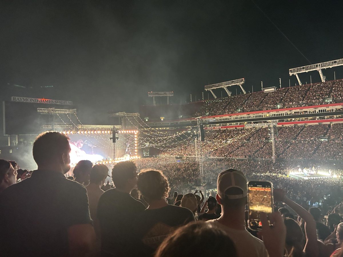 Singer/songwriter Zach Bryan performs "Oak Island" at Raymond James Stadium during his "Quittin' Time" tour on Aug. 14. "I was ecstatic as soon as I heard the first guitar note," senior Addyson Leathers said. "'Oak Island' was definitely my favorite song he played because it's my favorite song off the new album."