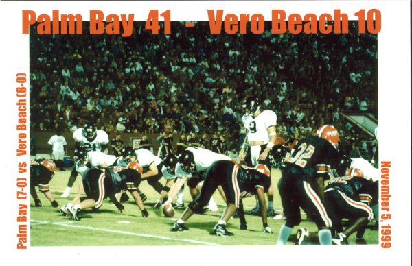 Palm Bay Pirates quarterback No. 9 Burt Clark lines up under center during a Nov. 5, 1999 game against Vero Beach High School.