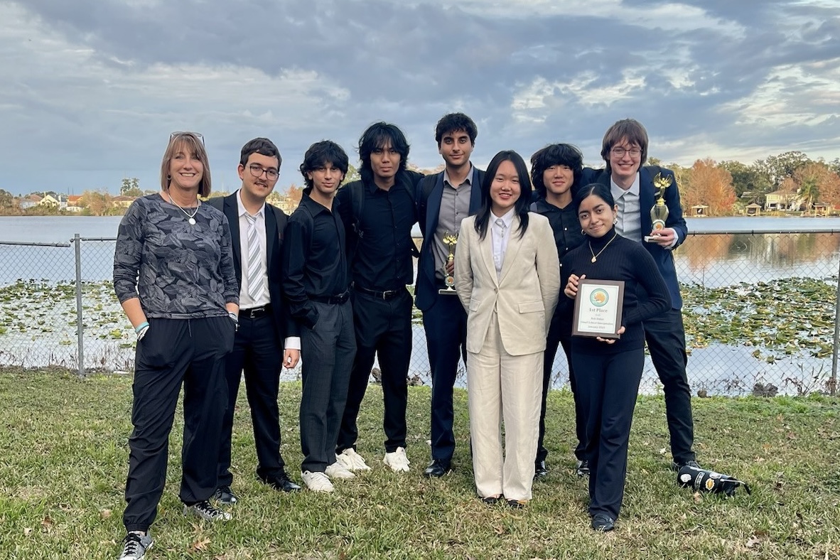 The West Shore Debate team poses after placing first in the small school bracket at NFCFL #5. 