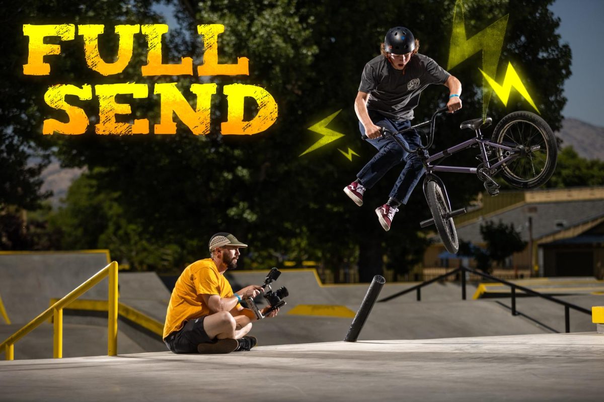 Shooting off the pole and swinging the tail of his bike around, Junior Tyler Lamb performs a polejam tailwhip while being filmed on June 18, 2023 at Camp Woodward, California.