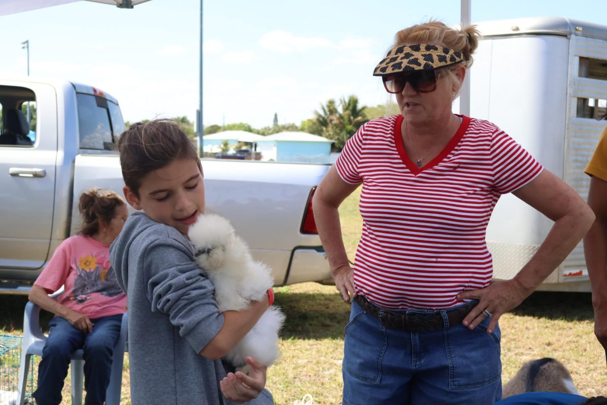 Animals at the petting zoo included a chicken, mule, tortoise, goat and rabbit.