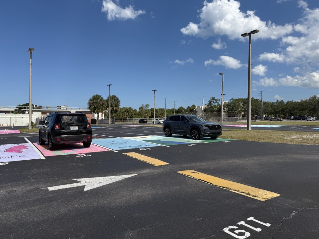 While the senior parking lot remains, the underclassmen parking lot will be relocated from inside the track to in front of the senior parking lot.