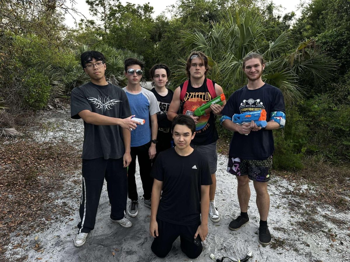 Seniors Jonathan Santoso, Dylan Gerhard, Finn Bennett, Mason Terry and Alex Pollan visit Wickham Park to eliminate senior Ty Voorhies, who was placed on bounty on March 27. 