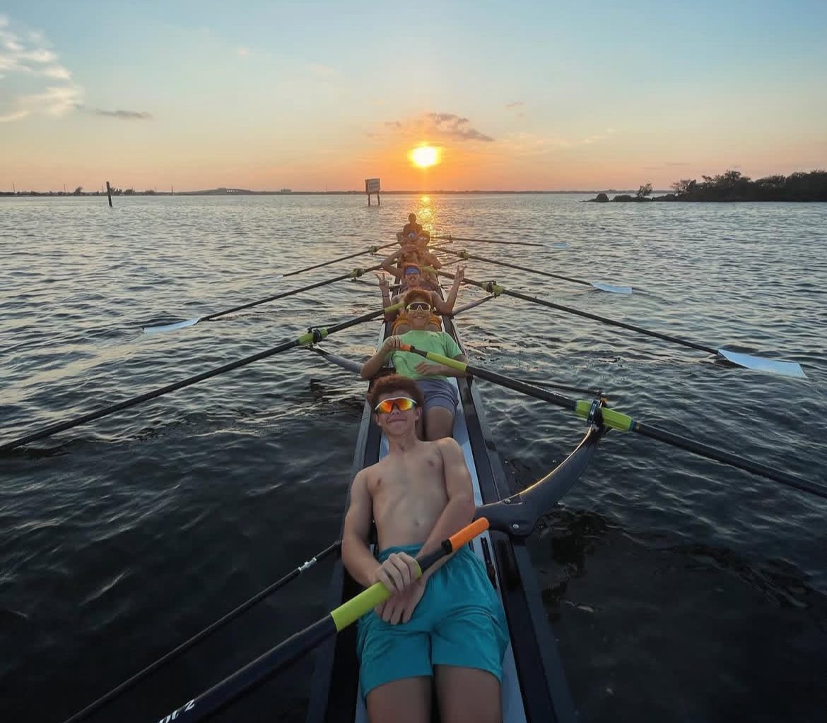 The Space Coast Crew rows during a January practice.
