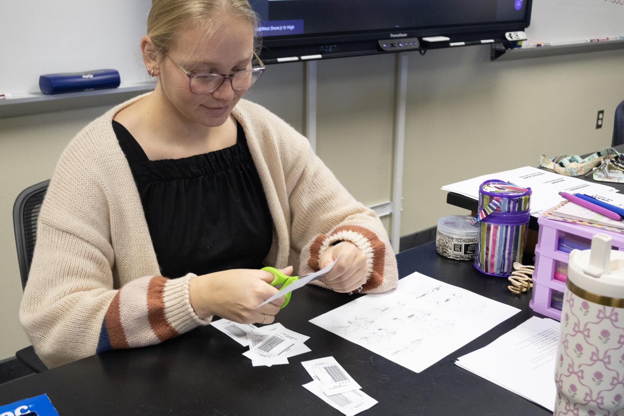 Science teacher Jessica Wagner prepares a project for her students on Aug. 24, 2025.