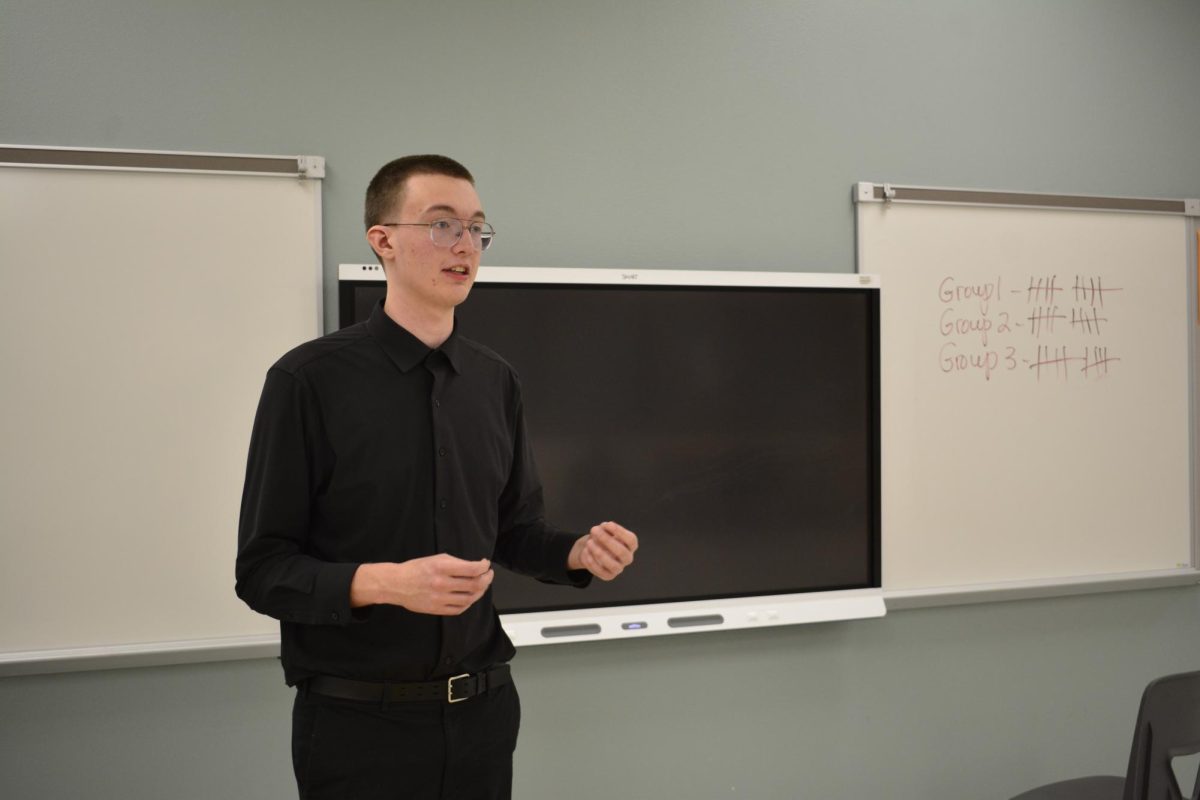 Moments before his competition, senior William Salyers practices for his first Congress debate session on Jan. 24, 2026.